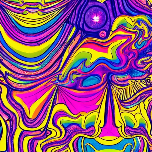 Prompt: Corporate Hippie aesthetic, psychedelic graphic styles, Liminal space in outer space