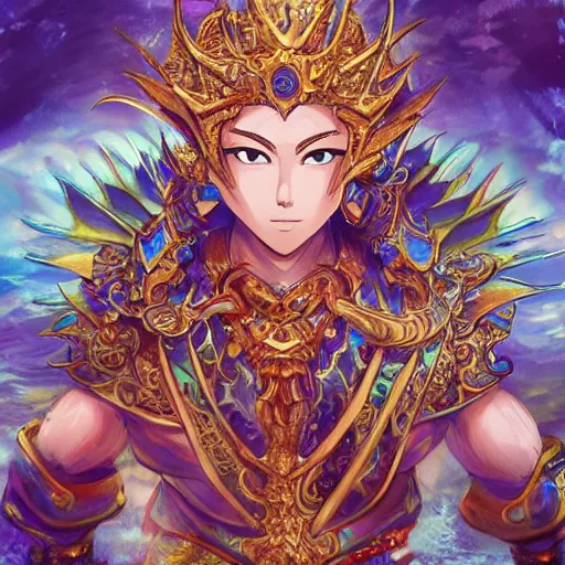 Image similar to a fish as a king highly detailed face, full body, fantasy art, style of masami kurumada, illustration, epic, fantasy, intricate, hyper detailed, artstation, concept art, smooth, sharp focus, ray tracing