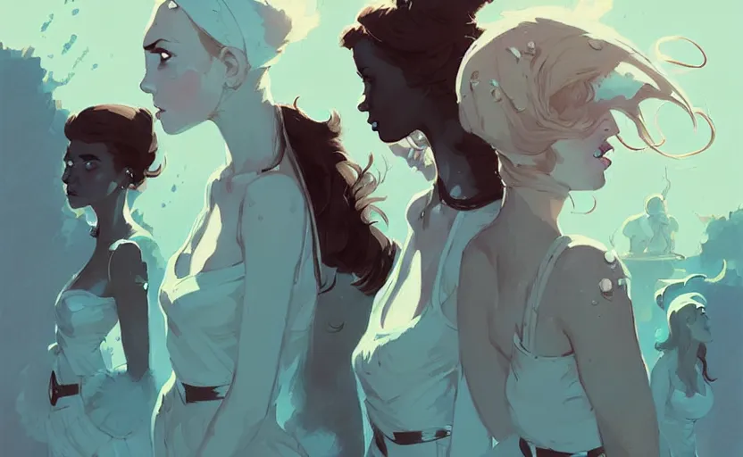 Image similar to celtic woman by atey ghailan, by greg rutkowski, by greg tocchini, by james gilleard, by joe fenton, by kaethe butcher, dynamic lighting, gradient light blue, brown, blonde cream and white color scheme, grunge aesthetic