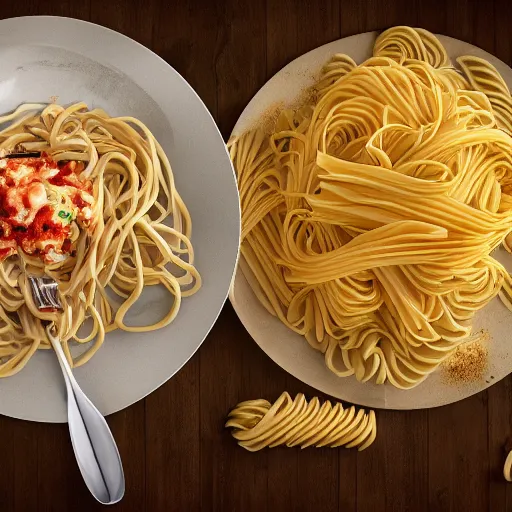 Image similar to Papayathief and James fight over pasta, hyperrealistic render, highly detailed, 4k, artstation