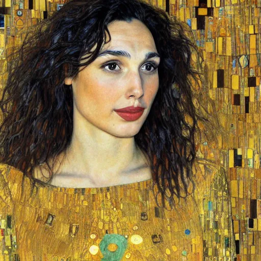 Image similar to painting of Gal Gadot by Gustav klimt