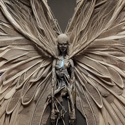 Image similar to inside of bird angel anatomy, highly detailed sculpture, anatomical, ommatidia, post - processing, intricate detailed, dom qwek, darren bartley, james jean
