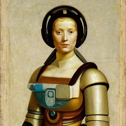 Image similar to a portrait of a female android by andrea del sarto