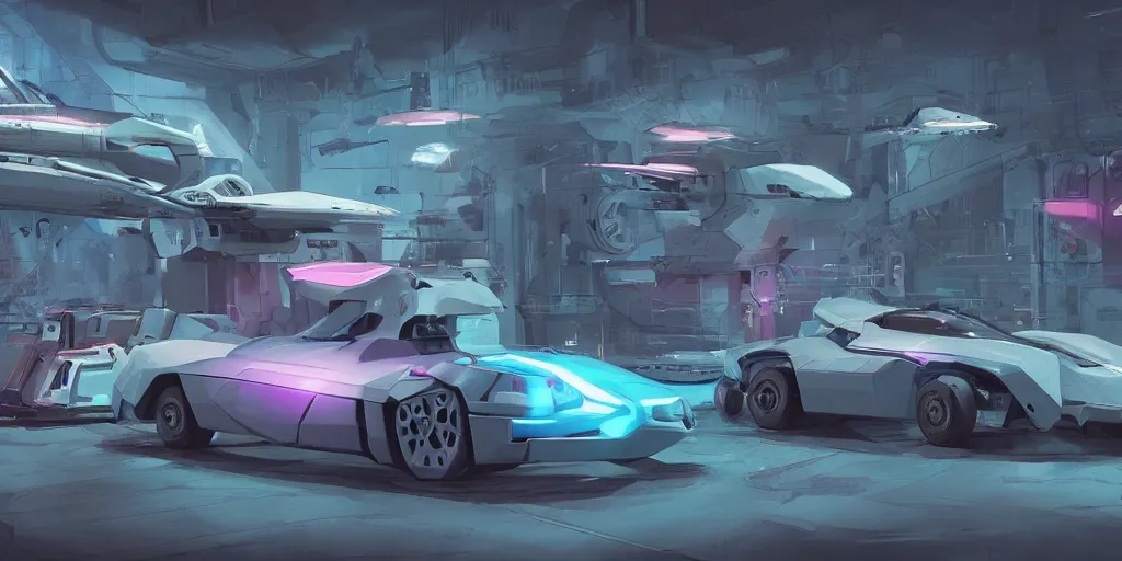 Image similar to Hard Surface Shape Form Exploration, Detailed, 8k, sci-fi, pastel colors, props, panel, concept, simon stalenhag ,syd mead, vehicle, speeder, parts,modular, insane detail, ash thorp, kyza, car, msucle cars , cyberpunk, collection