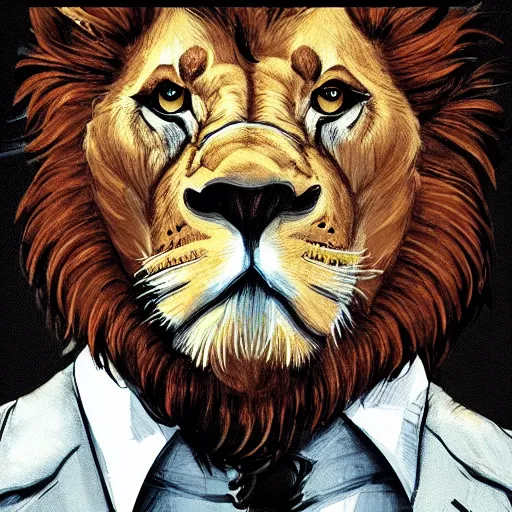 Prompt: profile picture of gambling lion with suit from wall street, concept art, lofi