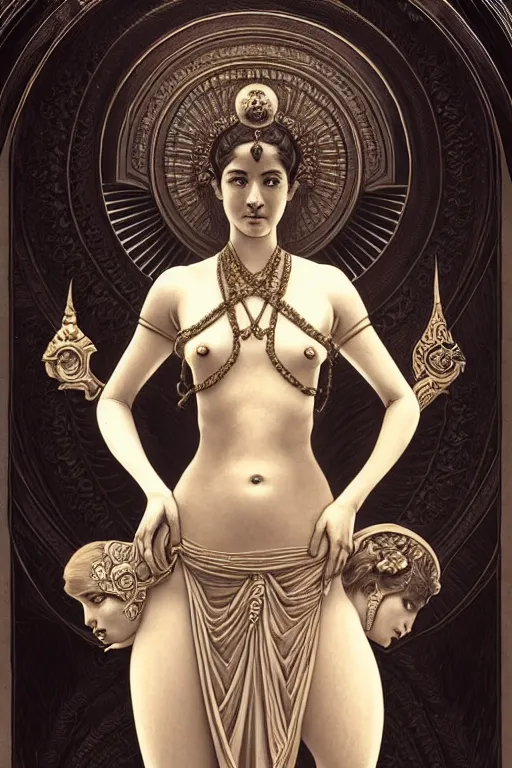 Image similar to symmetry!!!! intensely intricate tintype fan art of full frontal pose of a young goddess of life, protagonist, overpowering a young goddess of death, antagonist, intricate, elegant, highly detailed, my rendition, digital painting, artstation, concept art, smooth, sharp focus, illustration, art by artgerm and greg rutkowski and alphonse mucha