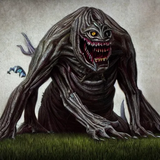 Prompt: realism art creepy monster fantasy concept 4 legged crawling