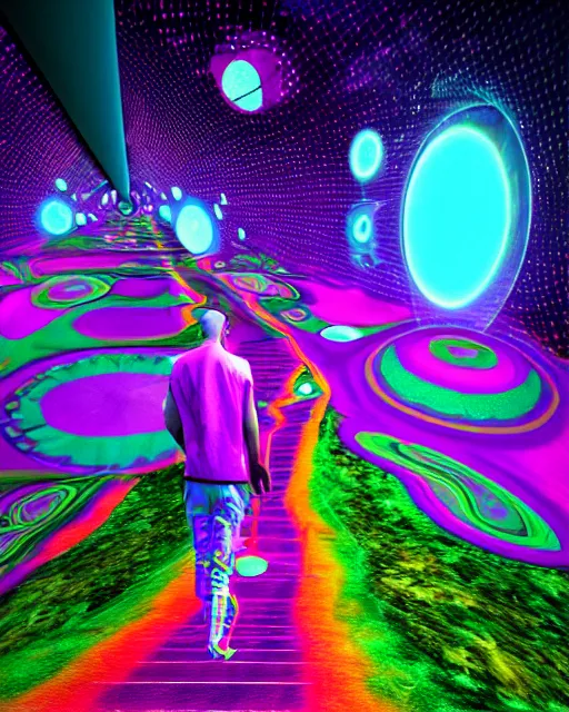 Image similar to psychedelic trip with humans the future, 8k, ultra realistic