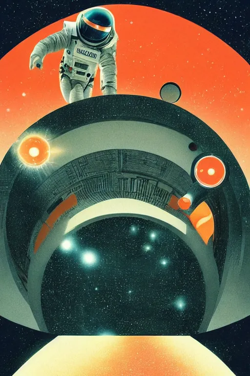 Image similar to poster art, movie poster, retrofuturism, sci - fi, textured, paper texture, 2 0 0 1 : a space odyssey by edward valigursky