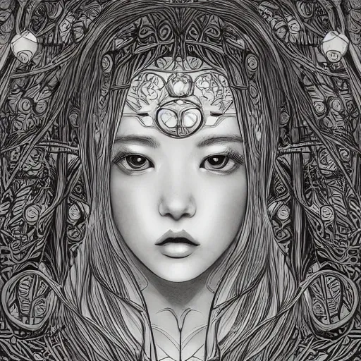 Prompt: the face of an incredibly beautiful, graceful, elegant, and sophisticated young japanese woman dressed as a bulb of garlic, an ultrafine detailed illustration by james jean, intricate linework, bright colors, final fantasy, behance contest winner, vanitas, angular, altermodern, unreal engine 5 highly rendered, global illumination, radiant light, detailed and intricate environment