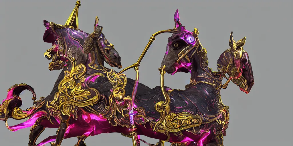 Prompt: a 3d sculpt of a colourful baroque evil circus carousel horse, dark souls
