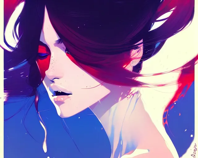 Image similar to a ultradetailed beautiful panting of a stylish woman with flowing hair, by conrad roset, greg rutkowski and makoto shinkai, trending on artstation