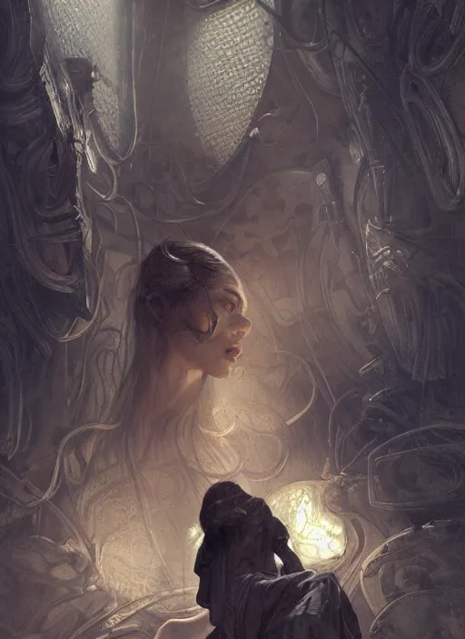 Image similar to announcer who thrives yorkstone, physically accurate, moody dynamic lighting, very very intricate, very very elegant, highly detailed, digital painting, artstation, HR GIGER, Hieronymus Bosch, Francis Bacon, concept art, smooth, very beautiful, sharp focus, illustration, art by artgerm and greg rutkowski and alphonse mucha