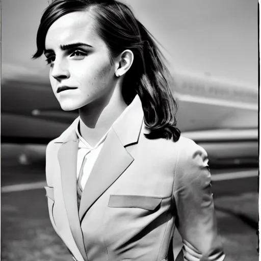 Image similar to emma watson, flight attendant, award winning, kodak ektachrome expired blue tint,