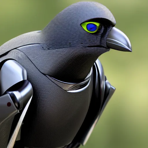 Image similar to a mid shot of a robot crow, very detailed, 8 k