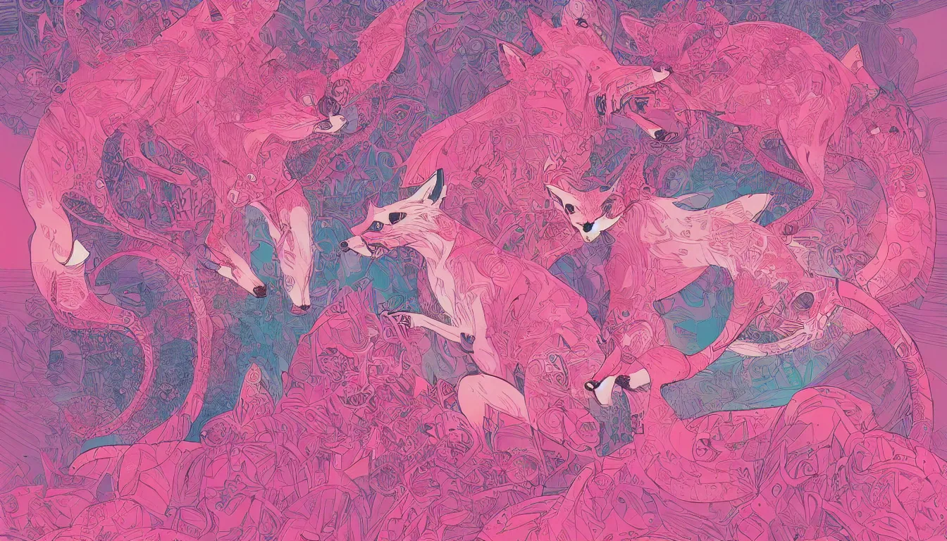 Image similar to pink fox by kilian eng, victo ngai, josan gonzalez