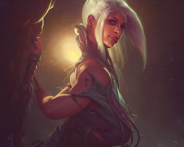 Image similar to photography of alexa bliss, deep focus, d & d, fantasy, intricate, elegant, highly detailed, digital painting, artstation, concept art, matte, sharp focus, illustration, hearthstone, art by artgerm and greg rutkowski and alphonse mucha