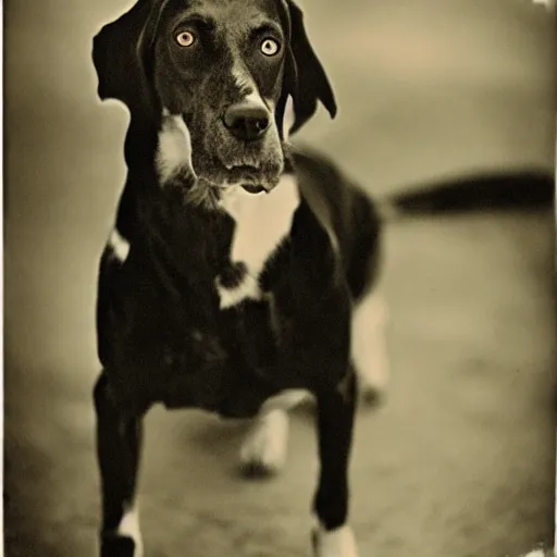 Image similar to photo of a hound dog with red eyes, vintage camera