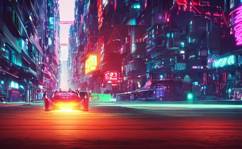 Prompt: you are looking for a giant one kilometer high walking on the small city, tron, close up bokeh hiperrealistic neon glow darkness dramatic neon f - zero ships, sharp focus, octane render, imax