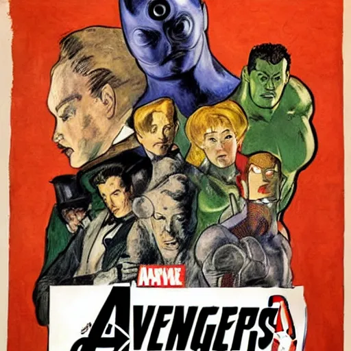 Image similar to Poster of the Avengers movie by Toulouse-Lautrec