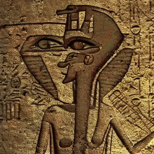 Image similar to kermit as an ancient egyptian hieroglyph, colorized