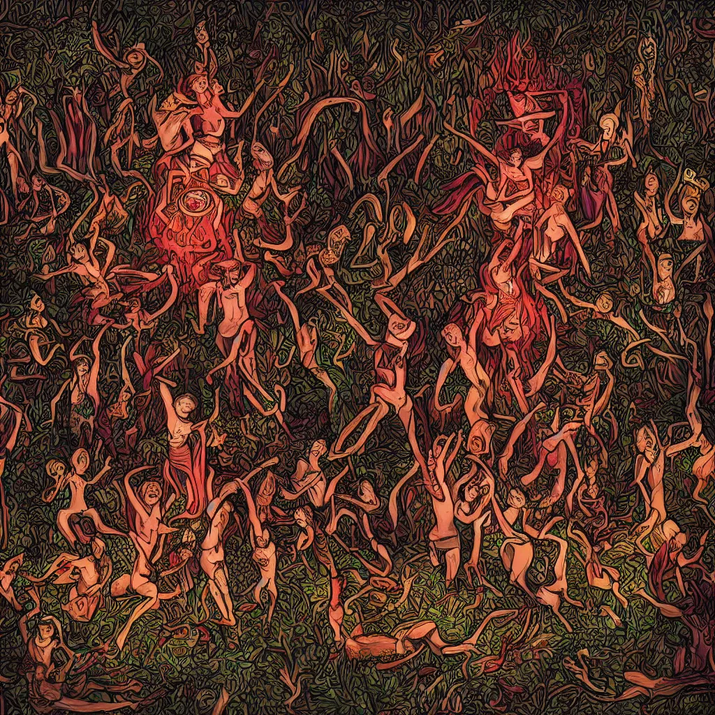 Image similar to a satanic ritual intervening by Ayahuasca Mother, very detailed, digital art, award-winning