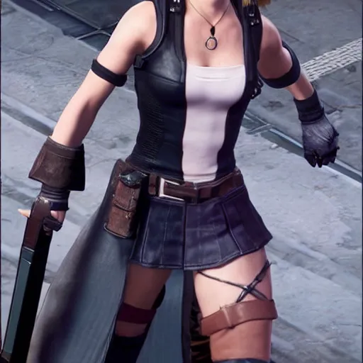 Prompt: natalie portman in final fantasy 7 remake, character render, full body shot, highly detailed, in game render