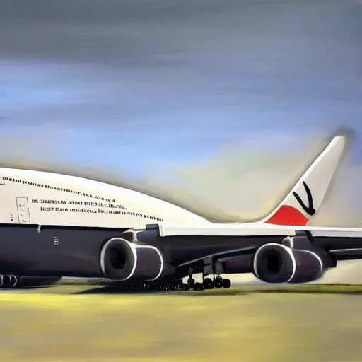 Image similar to a painting of a boeing 7 4 7 jumbo jet, painted in the style of davinci