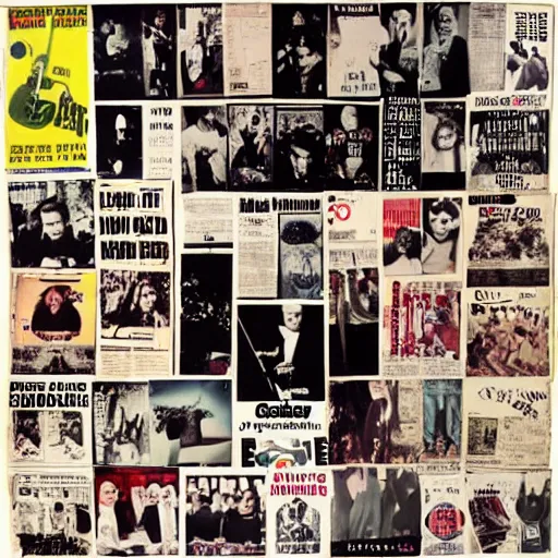 Image similar to vinyl LP cover for the 25th anniversary album from 'de portables' that is a cutout photo collage of pictures from 1960 music magazines