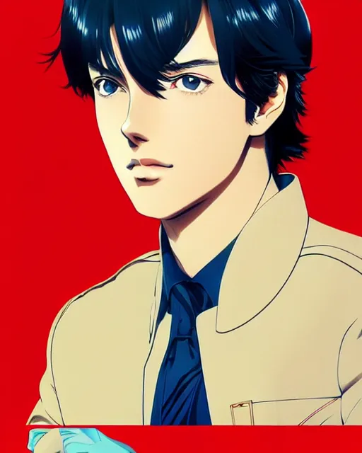 Prompt: Anime as young Alain Delon || cute-fine-face, pretty face, realistic shaded Perfect face, fine details. Anime. realistic shaded lighting poster by Ilya Kuvshinov katsuhiro otomo ghost-in-the-shell, magali villeneuve, artgerm, Jeremy Lipkin and Michael Garmash and Rob Rey as Le Cercle Rouge, as Purple Noon