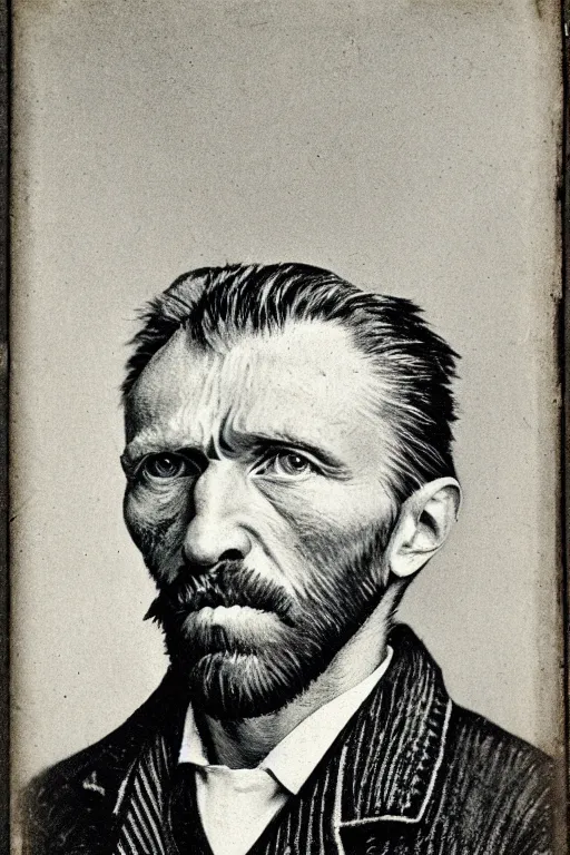 Image similar to a monochrome daguerrotype portrait of vincent van gogh