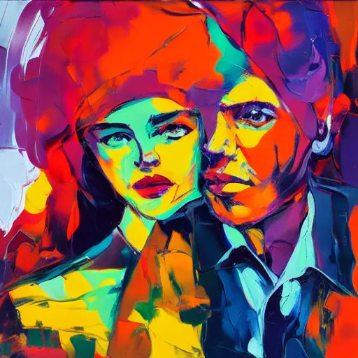 Image similar to a portrait of two lovers in a scenic environment by francoise nielly