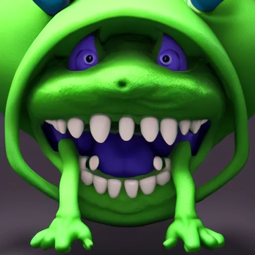 Image similar to a green hat with a monster's head on it, an ambient occlusion render by seuss dr, polycount contest winner, lyco art, rendered in maya, ambient occlusion, contest winner