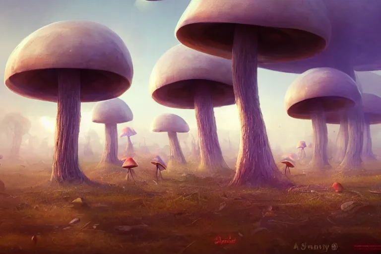 Prompt: nature being invaded by huge smoking mushroom war machines which emit a blue light, animals running away, made by stanley artgerm lau, wlop, rossdraws, artstation, cgsociety, concept art, cgsociety, octane render, trending on artstation, artstationhd, artstationhq, unreal engine, 4 k, 8 k,