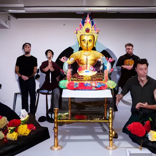 Prompt: an absurdist buddhist altar to elon musk