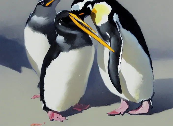 Prompt: a highly detailed beautiful portrait of a beautiful penguin by yoji shinkawa, by gregory manchess, james gurney, james jean