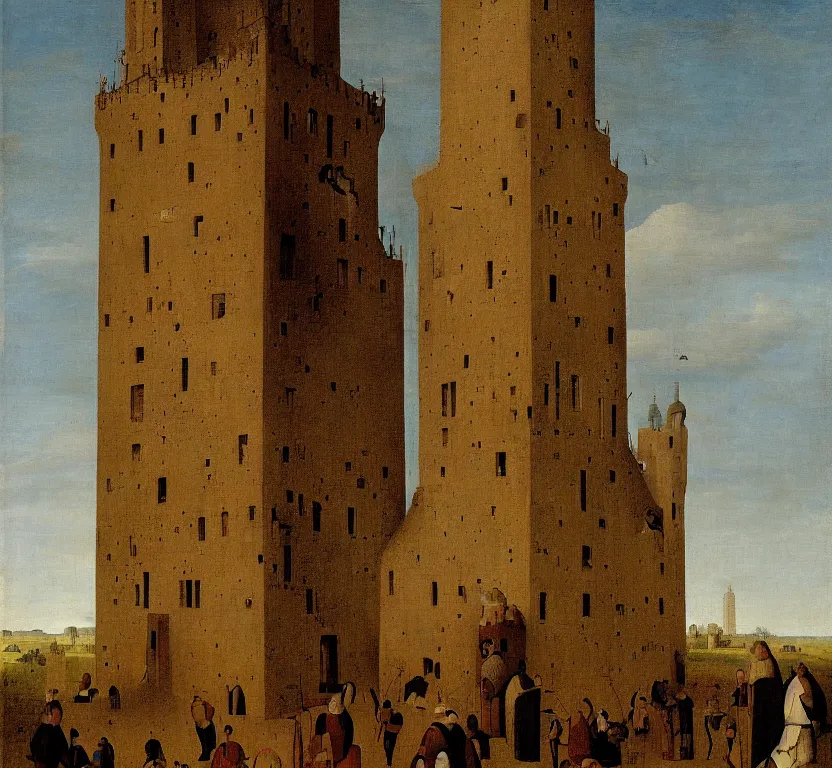 Image similar to a tall tower, by pieter breugel the elder