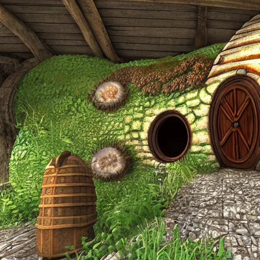 Prompt: hobbit house as a scene from quake 3, digital art
