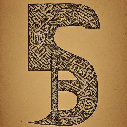 Image similar to calligraphic dwarven alphabet, very accurately written on a pure craft paper