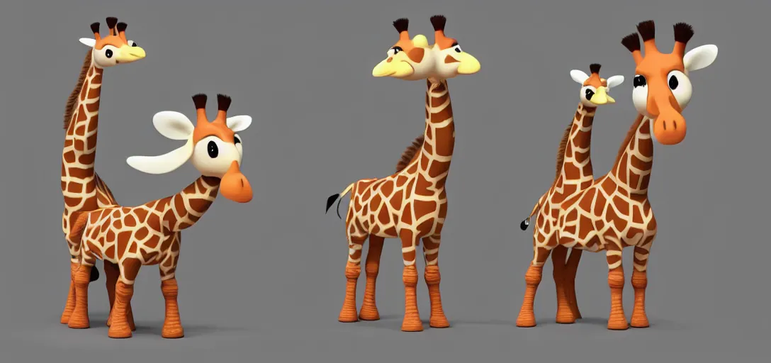 Prompt: Cute giraffe as an pixar character, 3D Render
