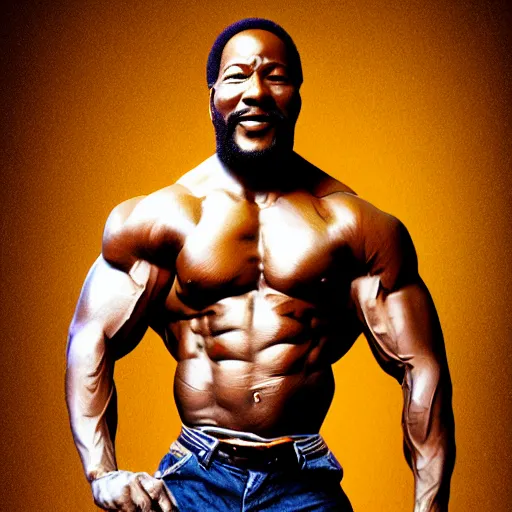 Image similar to marvin gaye with a physique of a body builder, hyper realistic, ultra detailed, cinematic, dynamic lighting, photorealistic, refined, intricate, digital art, digital painting, masterpiece, 8k,