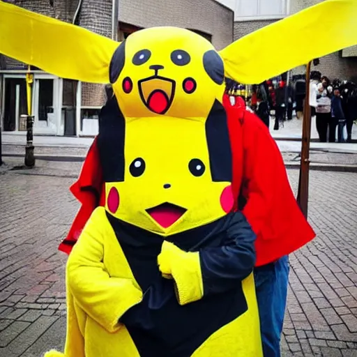 Prompt: karl marx in a pikachu costume