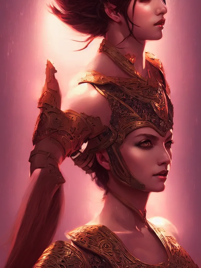 Image similar to a beautiful warrior queen, fantasy, portrait, sharp focus, intricate, elegant, digital painting, artstation, matte, highly detailed, concept art, illustration, ambient lighting, art by ilya kuvshinov, artgerm