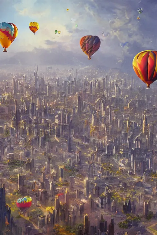 Image similar to a city full of balloons, matte painting