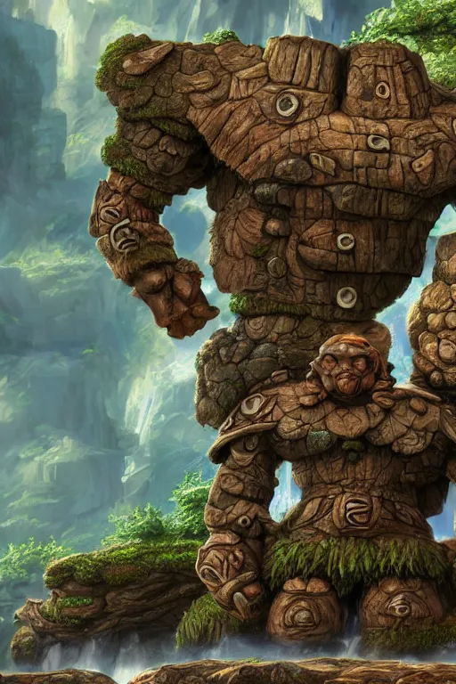 Image similar to zelda fantasy art giant golem troll wood rock greeble gemstone, global illumination ray tracing hdr fanart arstation by sung choi and eric pfeiffer and gabriel garza and casper konefal