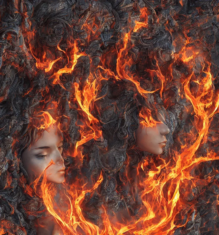 Prompt: goddess of flame, 8 k resolution, ultra realistic, detailed,