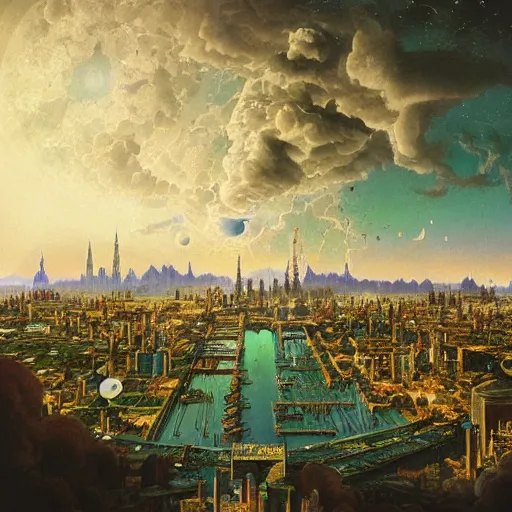 Prompt: Planetary City by Ansel Adams and Bernardo Bellotto, digital painting, chillwave aesthetic!!