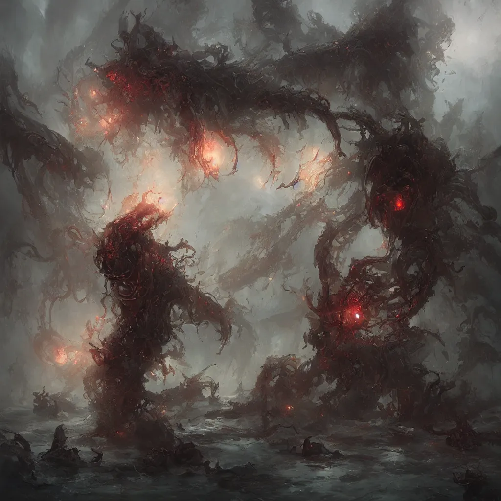 Prompt: lovecraftian horror by wlop, greg rukowski, ruan jia, horrifying