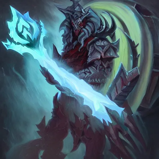 Image similar to very beautiful oil painting wraith king from dota 2,