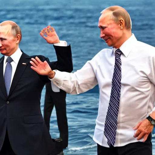 Image similar to biden and putin dancing on the ocean